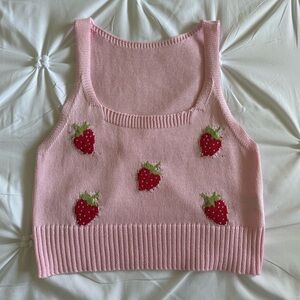 Pink Strawberry Knit Tank Top
